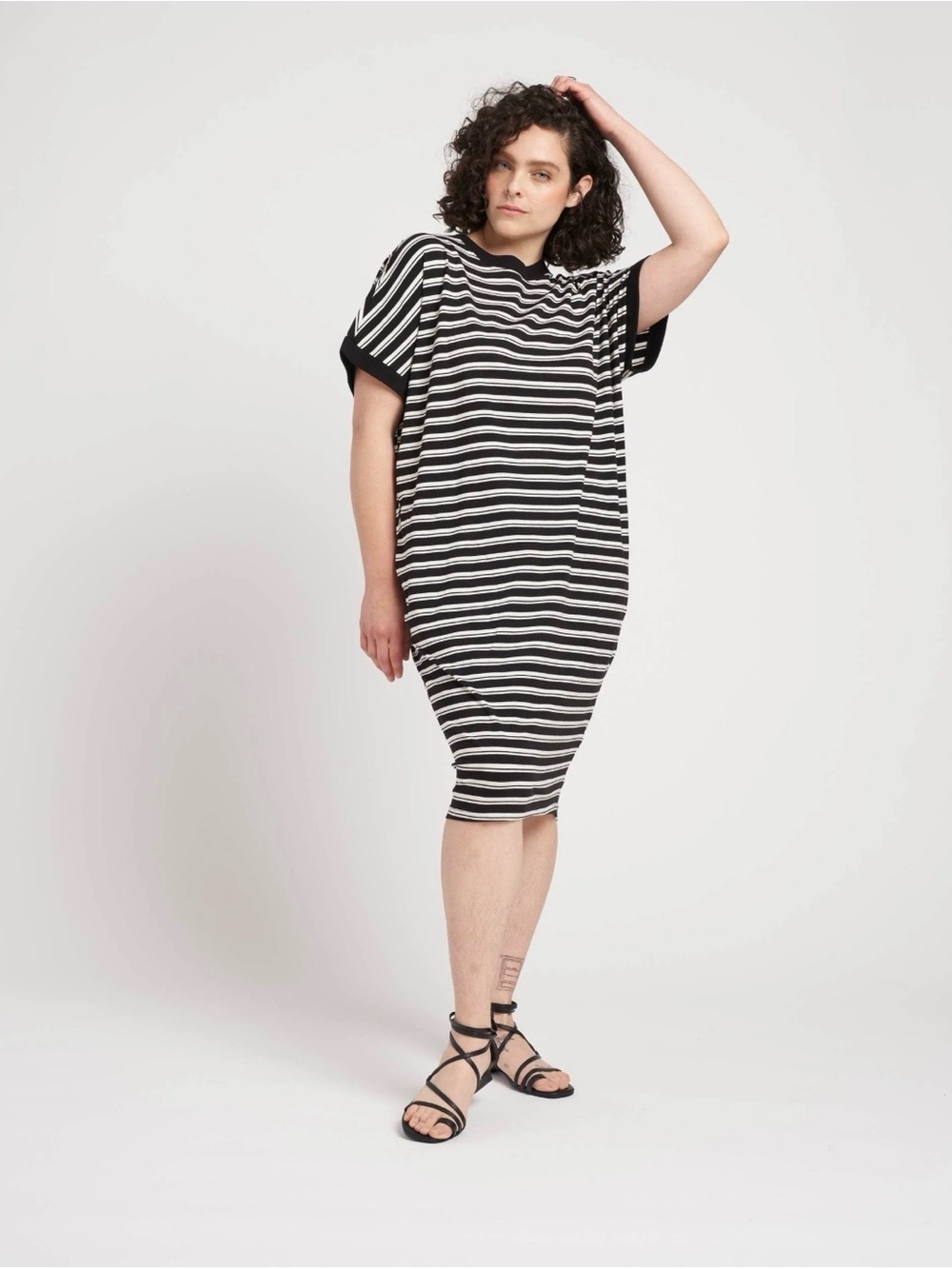 Universal Standard Elizabeth Easy Dress Black White Stripe Pima Cotton S